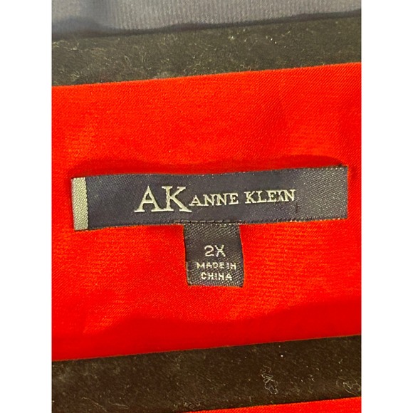 Anne Klein Womens 2X Red Navy Colorblock Tunic Shirt Button Neck Long Sleeve - Picture 2 of 8